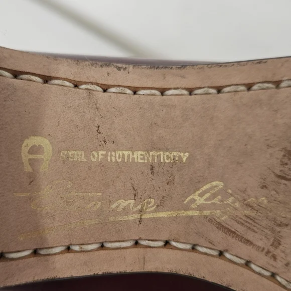 Etienne Aigner Burgundy Leather Penny Loafers Vintage 7N Narrow - Picture 14 of 14